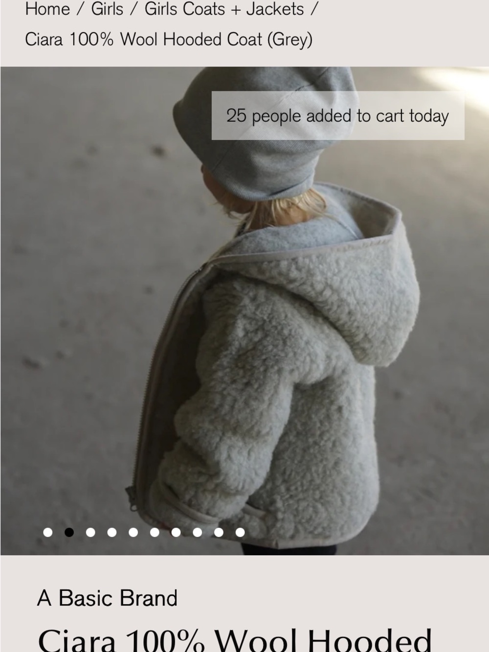 Ciara Hooded Wool Jacket for Girls - Grey